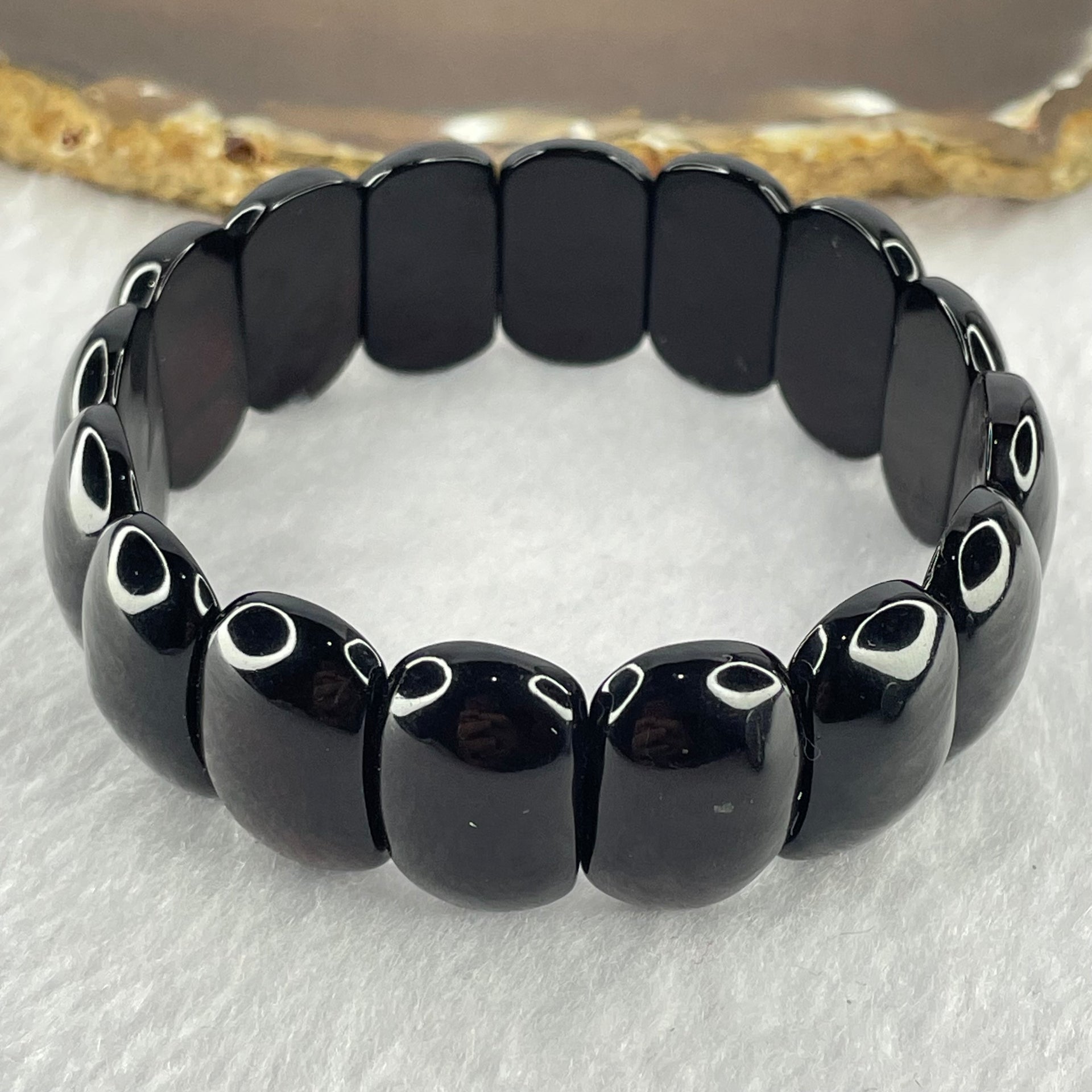 Natural Black Gold King Amber Beads Bracelet 天然黑金王琥珀手链 17.37g 17cm 20.5 by 11.9 by 6.5mm 16pcs - Huangs Jadeite and Jewelry Pte Ltd