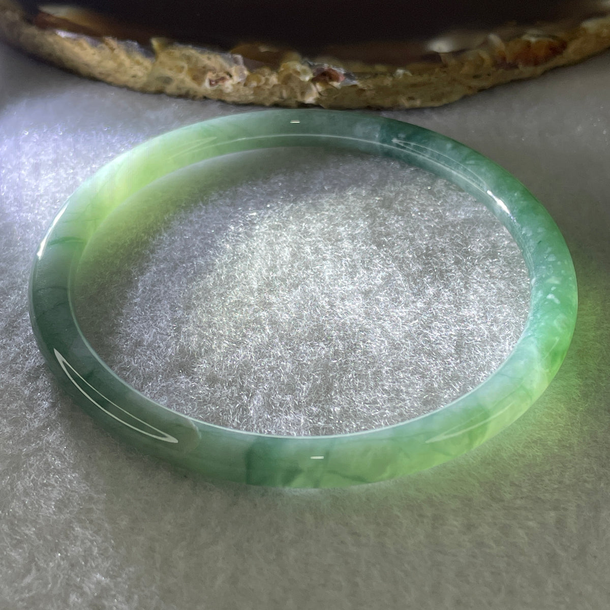 Natural Type A Green Jadeite Bangle | 58.3mm Inner Diameter (16.78g 5.6x5.6mm | External Rough | Organic Earth Texture & Heart Harmony) - Huangs Jadeite and Jewelry Pte Ltd