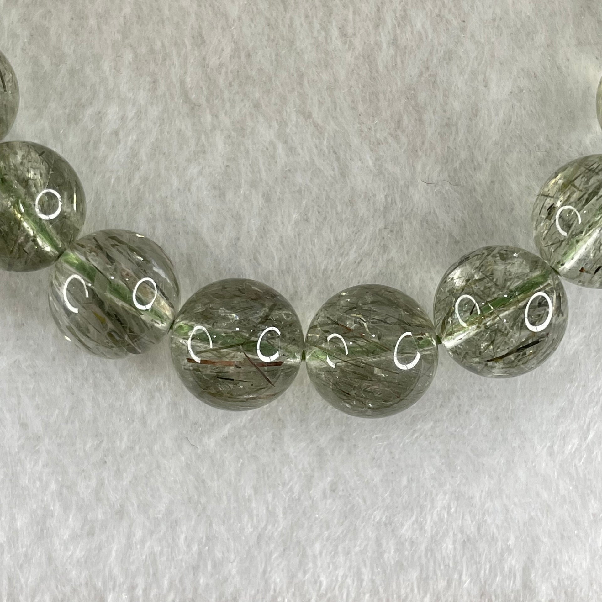 Above Average Grade Natural Green Rutilated Quartz Beads Bracelet 31.66g 16cm 10.8mm 19 Beads - Huangs Jadeite and Jewelry Pte Ltd