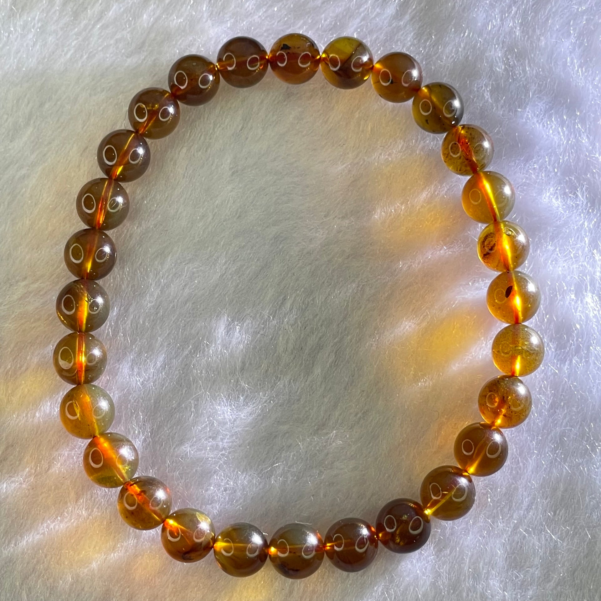 Natural Purple Amber Beads Bracelet 天然紫蜜琥珀手链 4.30g 16cm 6.5mm 28 Beads - Huangs Jadeite and Jewelry Pte Ltd