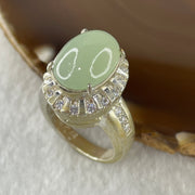 Type A Natural Light Green Jadeite Cabochon 15.2 by 10.8 by 5.0mm Stone for Setting 15.64g (On Silver Ring Mold) US 8.25 HK 18.3 - Huangs Jadeite and Jewelry Pte Ltd