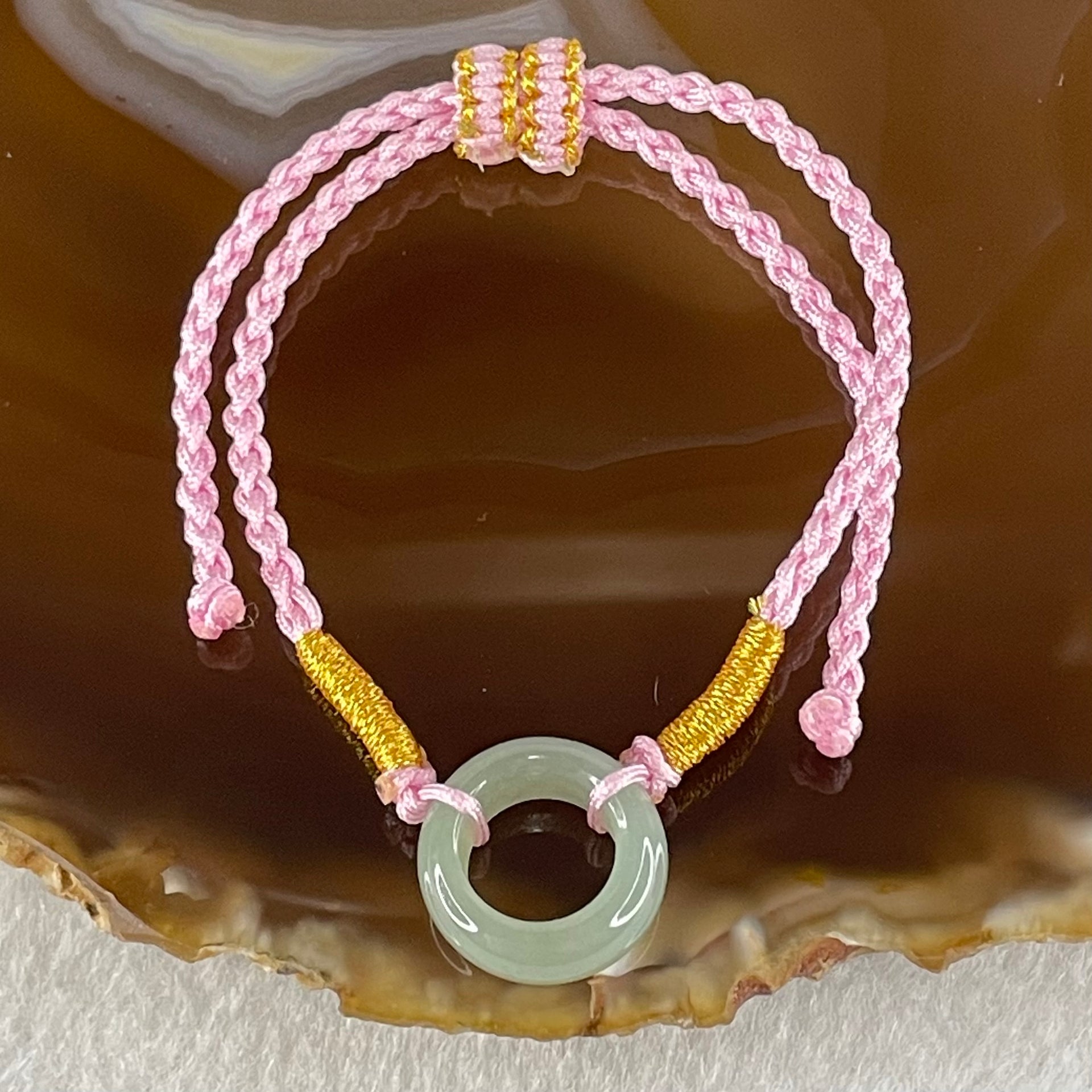 Type A Blueish Green Jadeite Ping An Kou Donut With String Bracelet 2.55g 15.1 by 6.2mm - Huangs Jadeite and Jewelry Pte Ltd