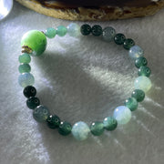 Natural Type A Semi Icy Blueish Green with Light Lavender Jadeite Beads Bracelet 19.10g 16cm 13.5 by 17.3mm 1Bead - 8Beads 7.9mm - 18Beads 6.3mm - Huangs Jadeite and Jewelry Pte Ltd