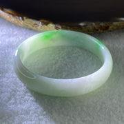 Type A Natural Light Green Faint Lavender with Emerald Green Patches Jadeite Oval Bangle 31.66g Inner Diameter 53.4mm 12.2 by 5.7mm (Internal Lines) - Huangs Jadeite and Jewelry Pte Ltd