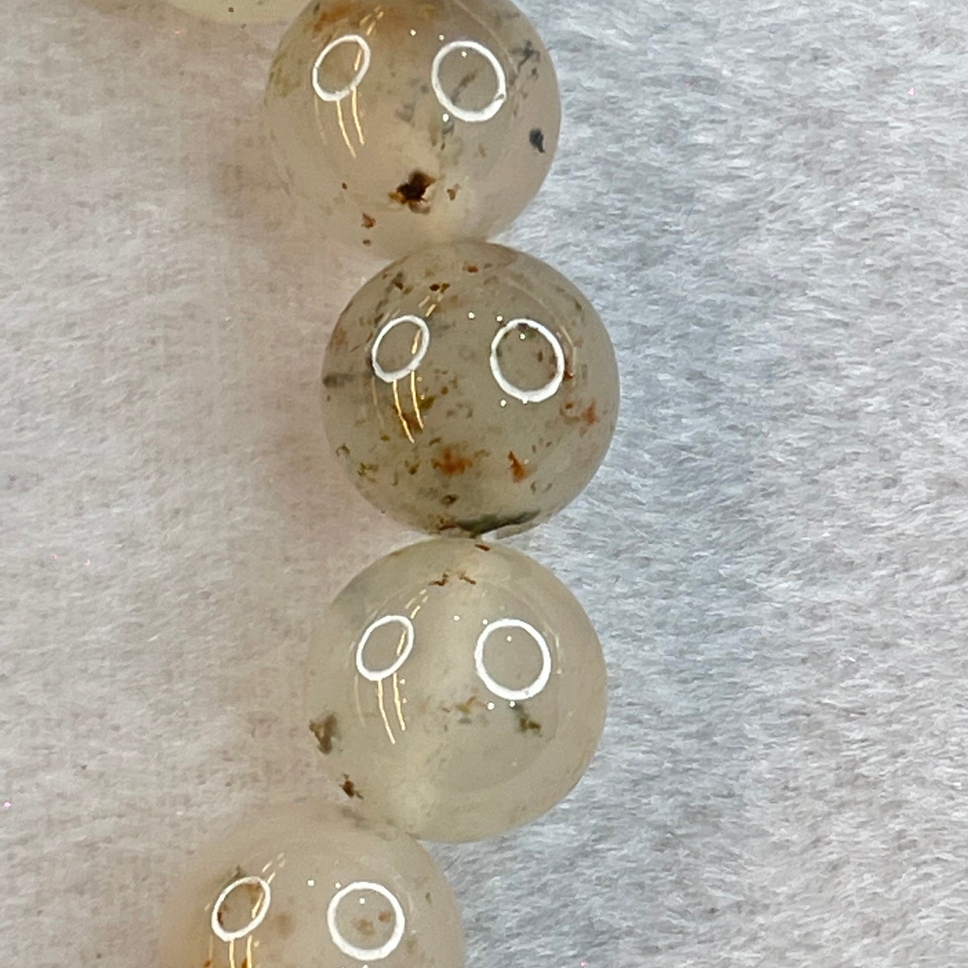 Transparent Colourless White with Brown Patches Sodium Feldspar Jade Bangle 水沫玉钠长石玉手链 50.63g 18cm 13.4mm 16 Beads - Huangs Jadeite and Jewelry Pte Ltd