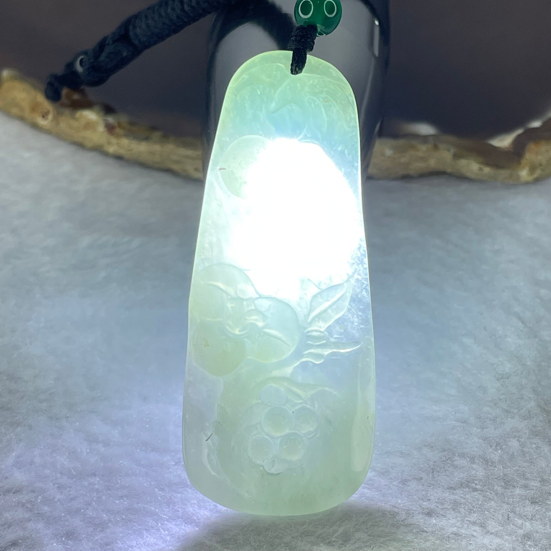 Type A Semi Icy Green Jadeite Flowers Pendent 18.53g 58.4 by 24.3 by 5.2mm - Huangs Jadeite and Jewelry Pte Ltd