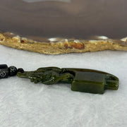 Type A Dark Yellowish Green Jadeite Dragon on Axe Pendent 14.34g 58.8 by 22.0 by 7.7mm - Huangs Jadeite and Jewelry Pte Ltd