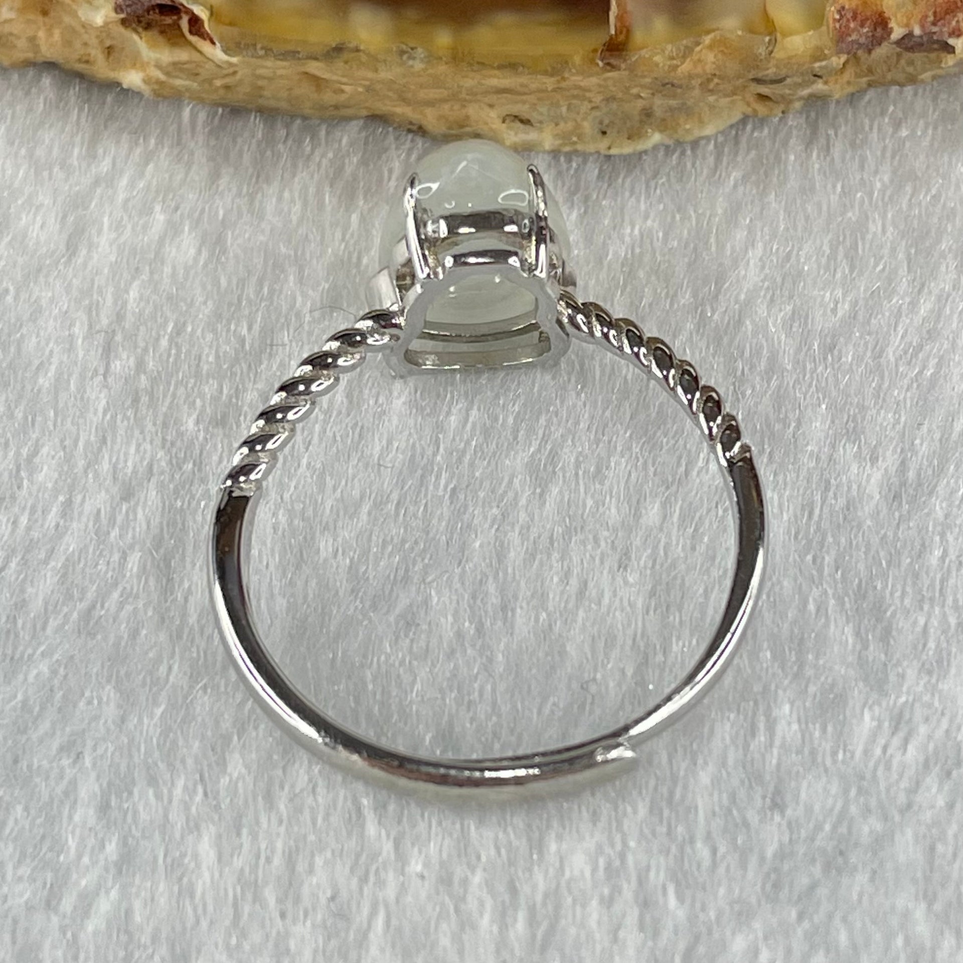 Type A Semi Icy Faint Lavender Tear Drop Shape Cabochon Jadeite in S925 Sliver Ring (Adjustable Size) 2.21g 12.4 by 7.4 by 5.0mm - Huangs Jadeite and Jewelry Pte Ltd