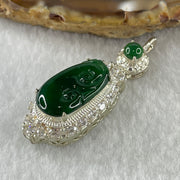 Type A Natural Semi Icy Bright Green Jadeite Ruyi Stone for Setting 19.0 by 10.8 by 2.5mm (On Silver Pendant Mold) 6.75g - Huangs Jadeite and Jewelry Pte Ltd