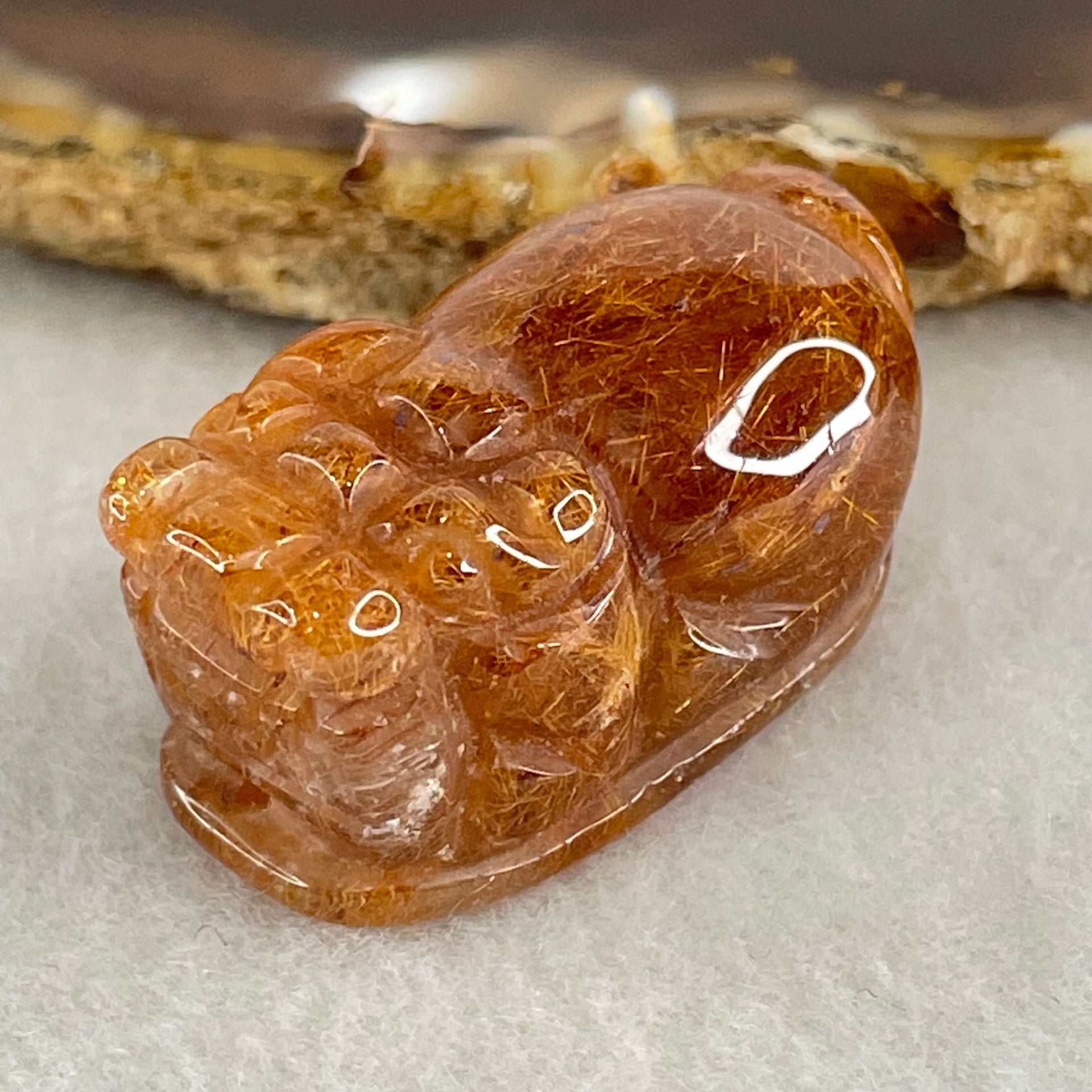 Good Grade Natural Copper Rutilated Quartz Pixiu Pendant Charm 13.90g 29.9 by 17.1 by 15.4mm - Huangs Jadeite and Jewelry Pte Ltd