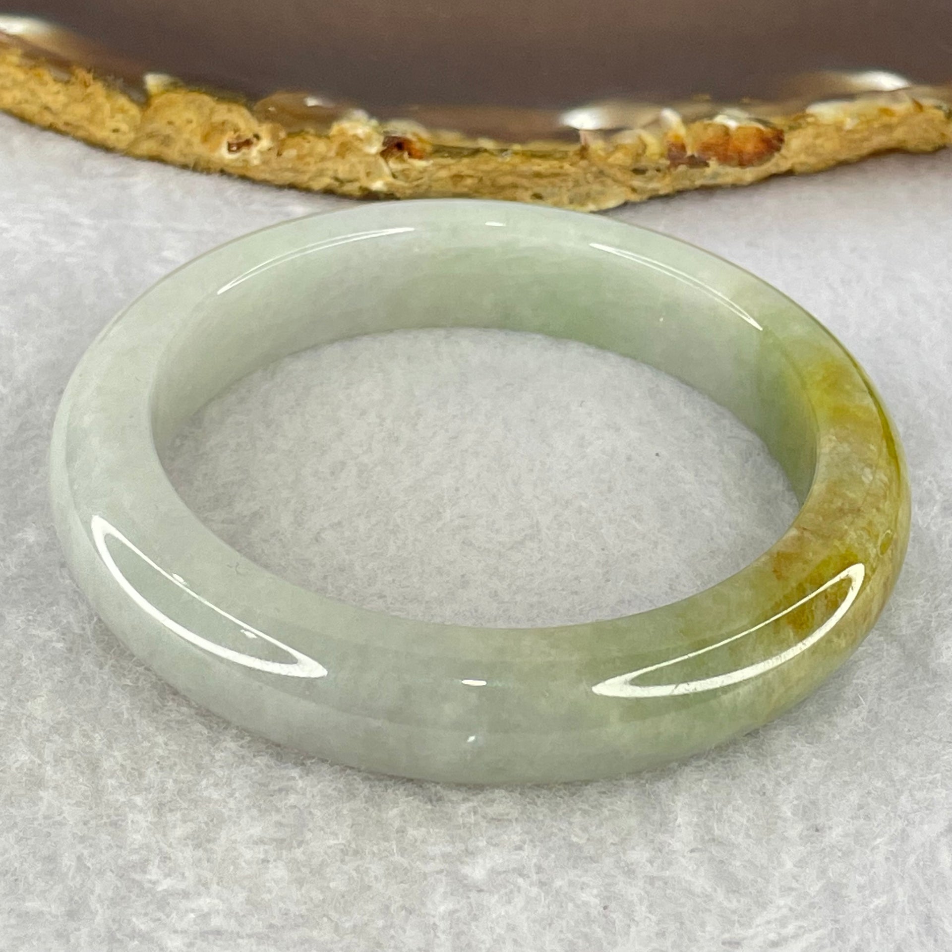 Type A Green Lavender with Brownish Yellow Patches Jadeite Bangle Internal Diameter 55.1mm 56.67g 11.9 by 8.7mm (VerSlight External Line + Very Slight Internal Line) - Huangs Jadeite and Jewelry Pte Ltd