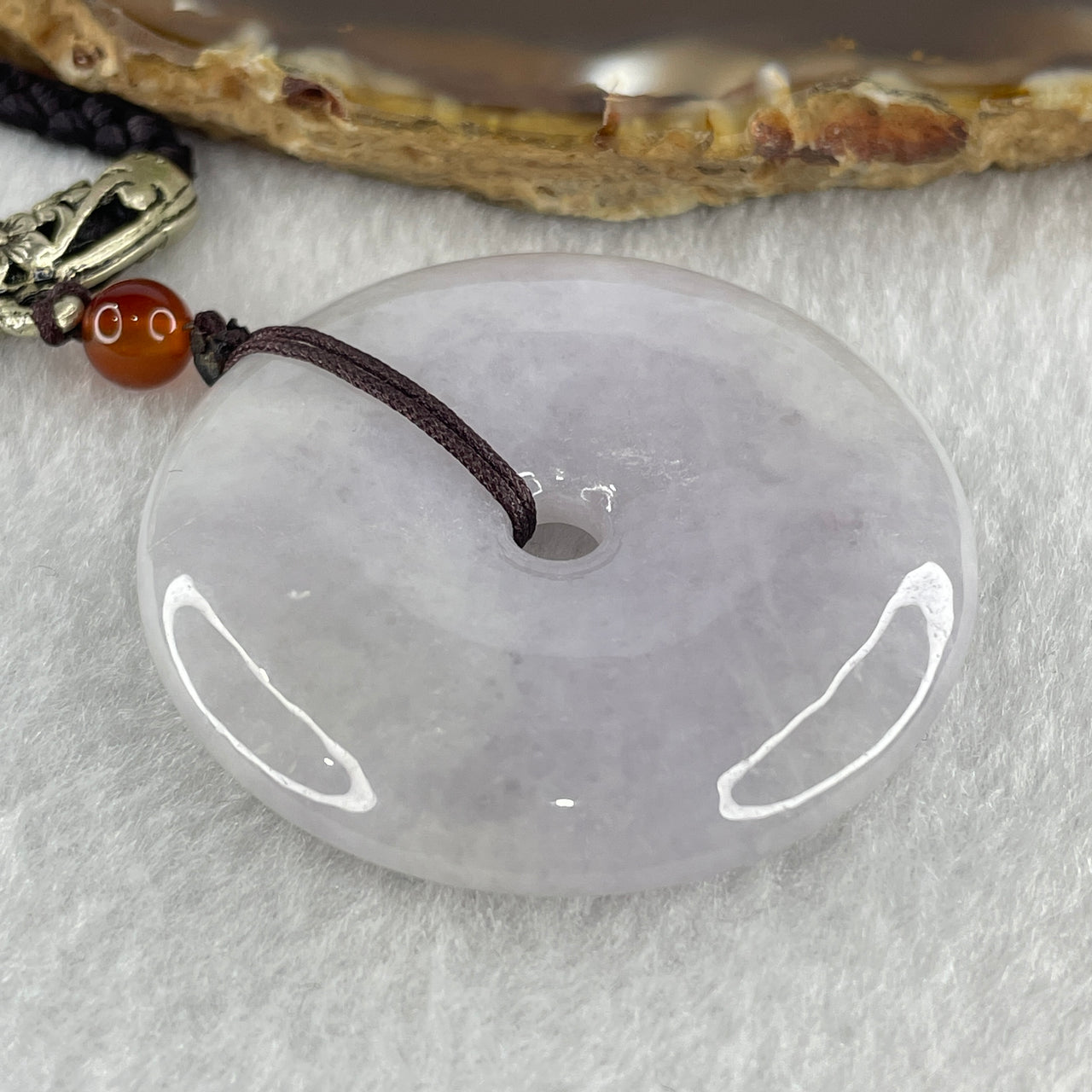 Natural Type A Full Light Lavender Jadeite Ping An Kou Donut Pendant 39.23g 43.3 by 8.4mm