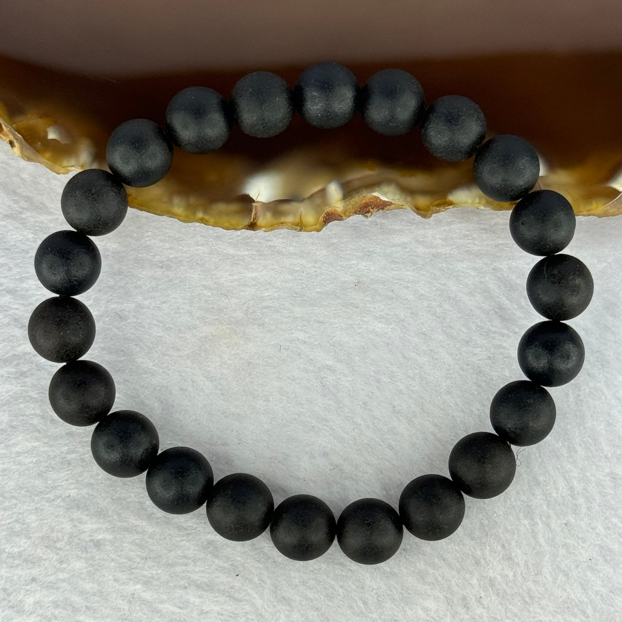 Natural Dark Matt Black Amber Beads Bracelet 天然大黑天翁琥珀手链 6.37g 14cm 8.1mm 22 Beads - Huangs Jadeite and Jewelry Pte Ltd