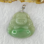 18K 750 White Gold Type A Green with Apple Green Milo Buddha Pendant 20.73g 34.3 by 35.3 by 10.80mm - Huangs Jadeite and Jewelry Pte Ltd
