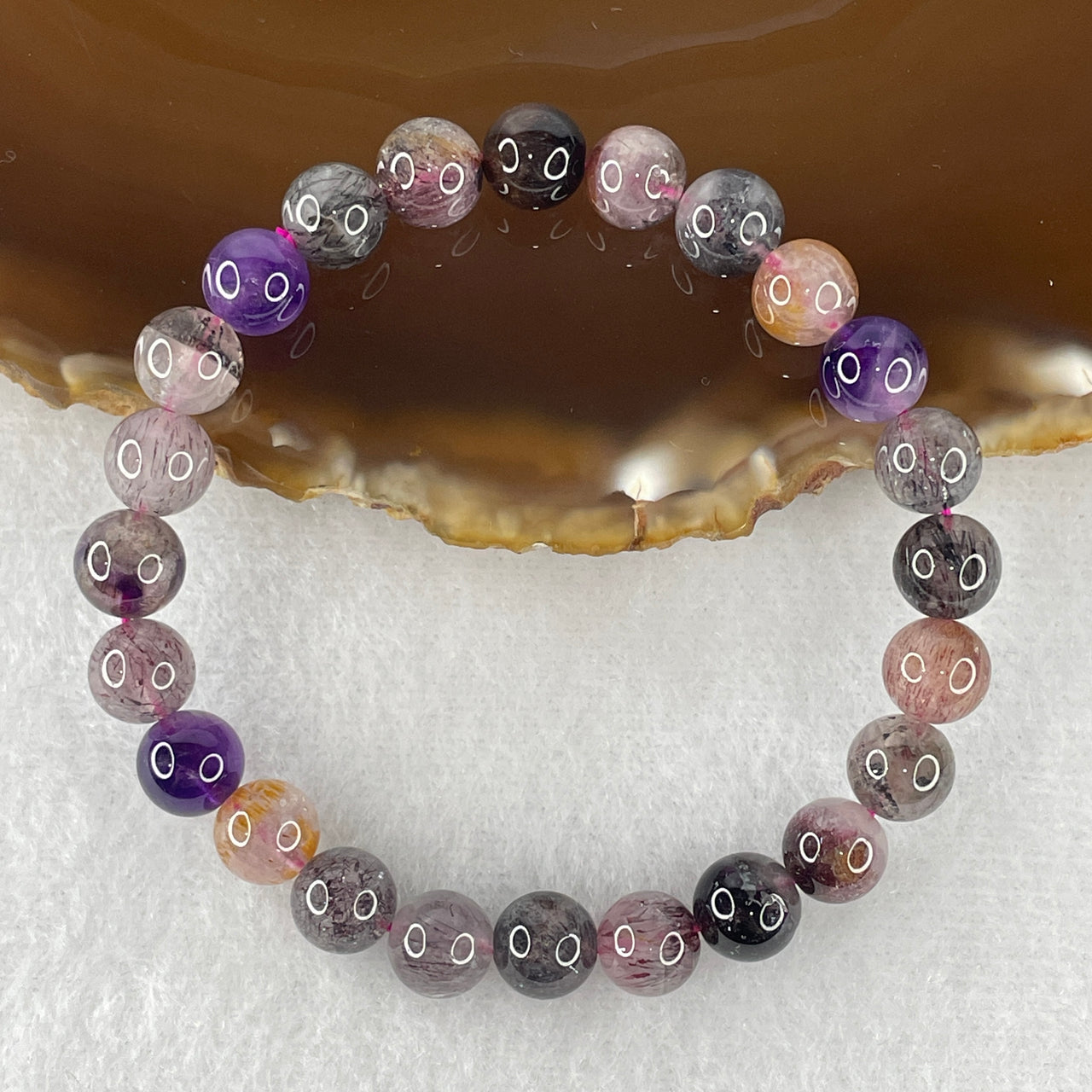 Certified Above-Average Grade Natural Super 7 Crystal Beads Bracelet | Fluid High-Clarity Elegant Strand | Authentic Sacred Seven Multi-Mineral Inclusions Quartz Spiritual Catalyst & Auric Shield Bracelet (14.89g | 15cm Length | 7.8mm | 24 Beads)