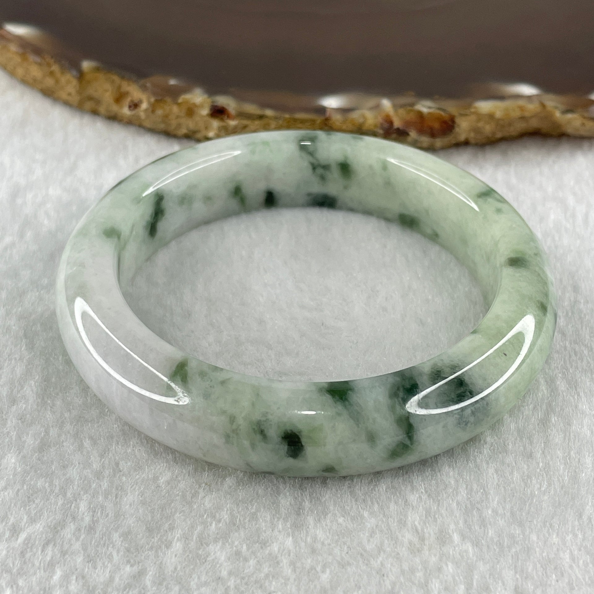 Type A Natural Light Green Light Lavender with Blueish Green Piao Hua Flora Patches Jadeite Bangle 53.61g Inner Diameter 51.5mm 12.2 by 8.5mm (Very Slight Internal Lines) - Huangs Jadeite and Jewelry Pte Ltd