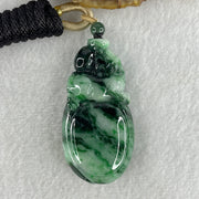 Certified Natural Type A Light Green with Dark Green and Old Mine Spicy Green Pattern Jadeite Pixiu on Money Bag Pendant 46.46g 57.2 by 29.1 by 14.1mm - Huangs Jadeite and Jewelry Pte Ltd