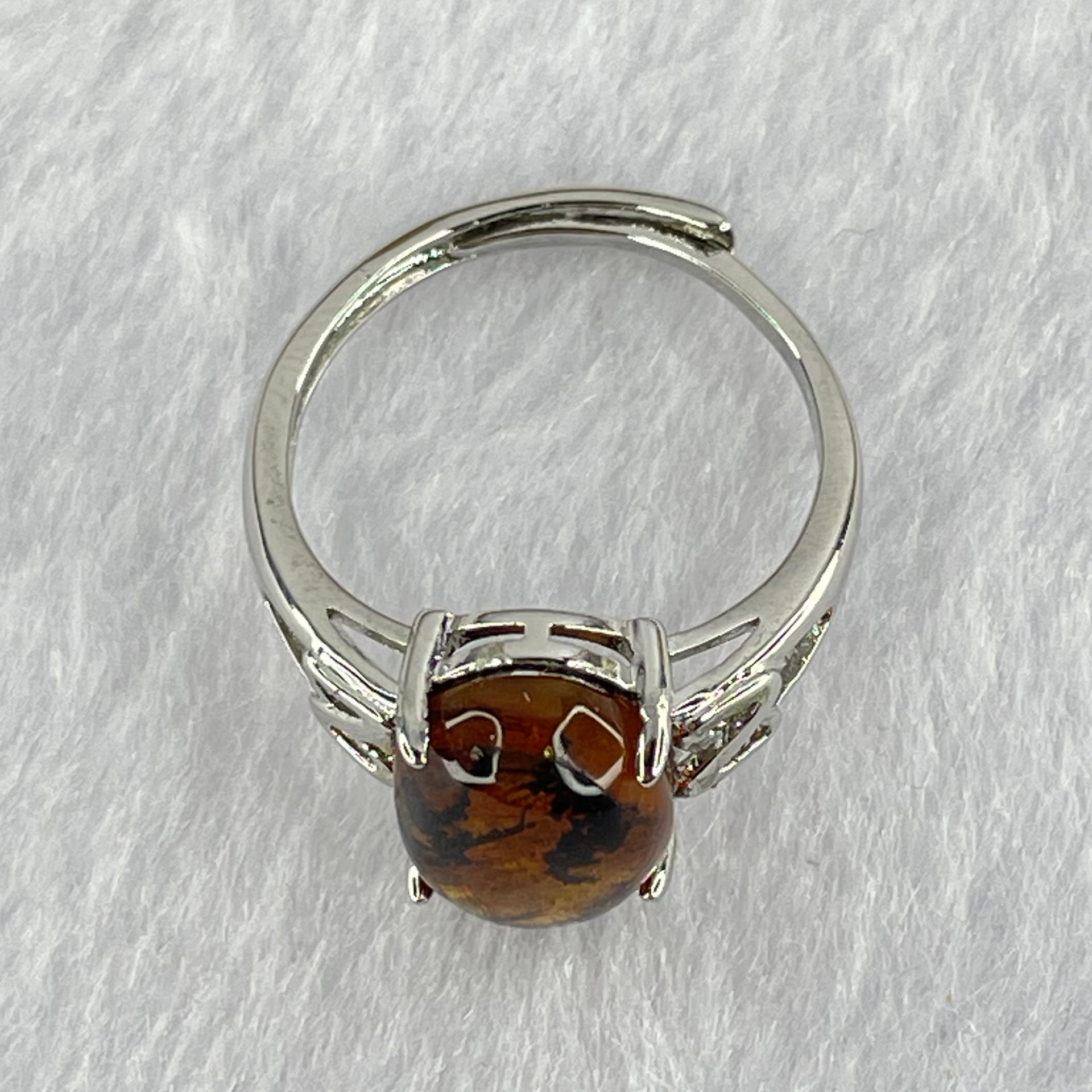 Natural Cognac Amber in S925 Sliver Ring (Adjustable Size) 2.11g 12.7 by 9.0 by 4.5mm - Huangs Jadeite and Jewelry Pte Ltd