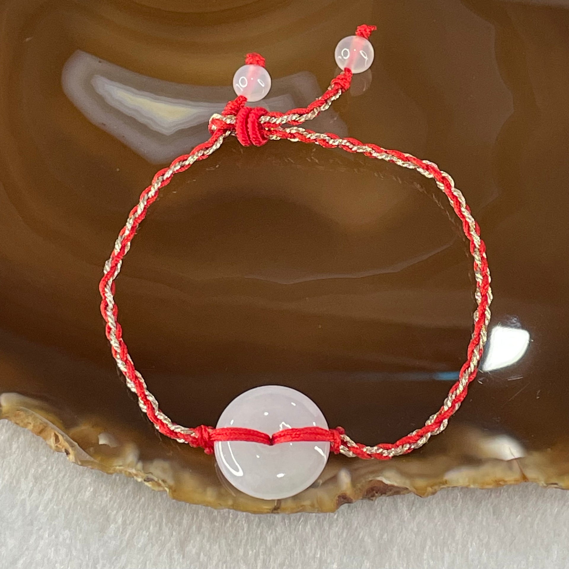 Type A Lavender Jadeite Ping An Kou Donut Charm in String Bracelet 4.20g 16.6 by 5.2mm - Huangs Jadeite and Jewelry Pte Ltd