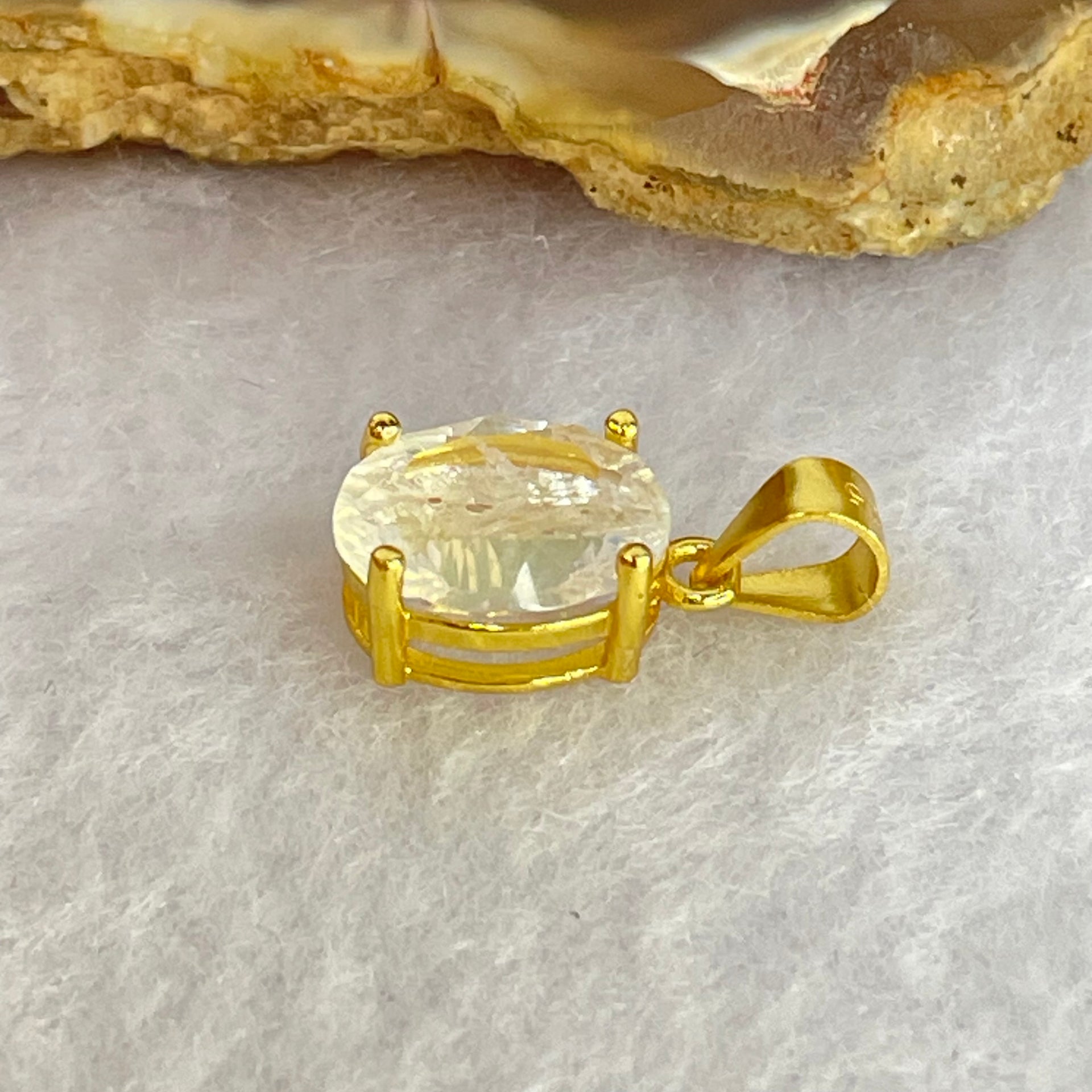 Natural Madagascar Blue Moonstone in S925 Silver Gold Color Pendant 1.17g 10.0 by 7.5 by 5.0mm - Huangs Jadeite and Jewelry Pte Ltd