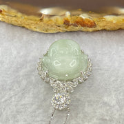 Type A Faint Green Lavender Milo Buddha with Crystals in S925 Sliver Pendant and Necklace 7.16g 16.5 by 16.5 by 9.4mm - Huangs Jadeite and Jewelry Pte Ltd