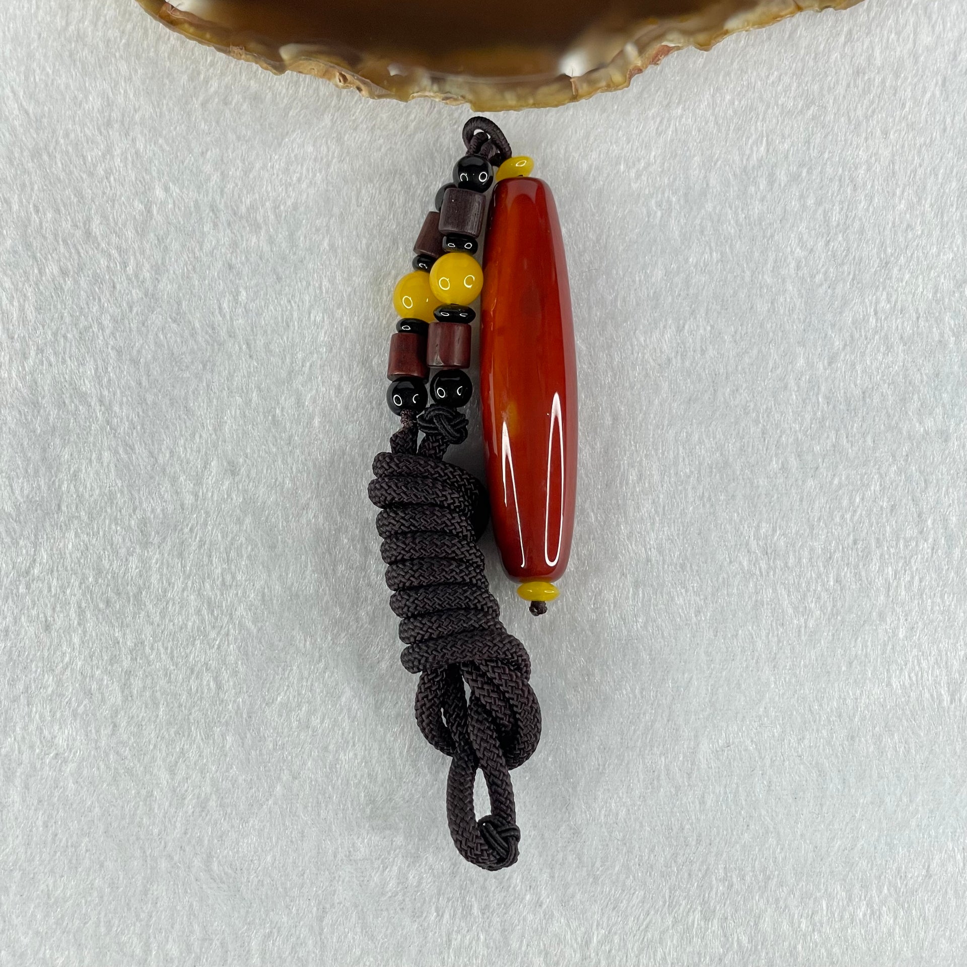 Natural Powerful Tibetan Old Oily Red Agate Benefactor Dzi Bead Heavenly Master Bracelet (Tian Zhu) 25.66g 60.0 by 14.5mm - Huangs Jadeite and Jewelry Pte Ltd