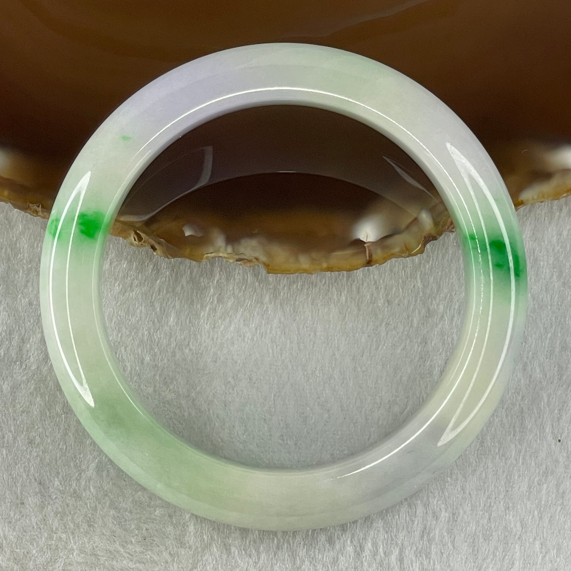 Rare Type A Natural Light Green with Lavender and Imperial Green Patches Jadeite Bangle 53.15g Inner Diameter 52.8mm 11.3 by 9.2mm (Internal Lines) - Huangs Jadeite and Jewelry Pte Ltd