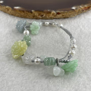 Natural Type A Green with Lavender and light Yellowish Jadeite Flower and Cat Dog Butterfly with Faux Pearl Bracelet 17.34g 15-18cm 16.0mm - Flower - Huangs Jadeite and Jewelry Pte Ltd