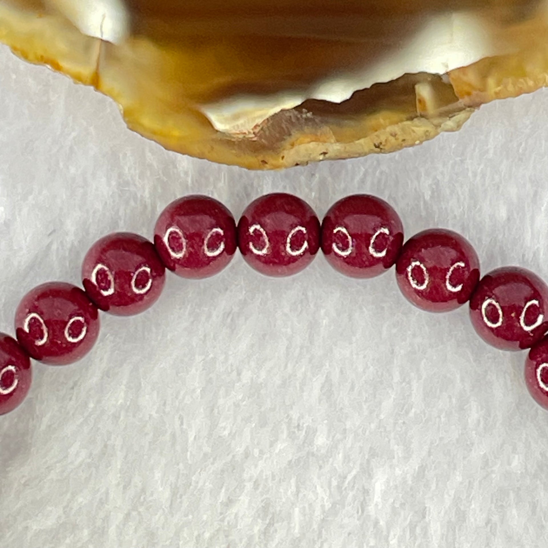 Natural Blood Red Cinnabar and Crystal Beads Bracelet with Flower and Pumpkin Charm 14.73g  15cm 6.4mm 24 Beads - Huangs Jadeite and Jewelry Pte Ltd