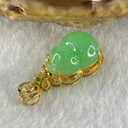 Type A Apple Green Jadeite Hulu and Diamonds 18K Yellow Gold Pendant 2.35g 13.2 by 9.5 by 4.5mm - Huangs Jadeite and Jewelry Pte Ltd