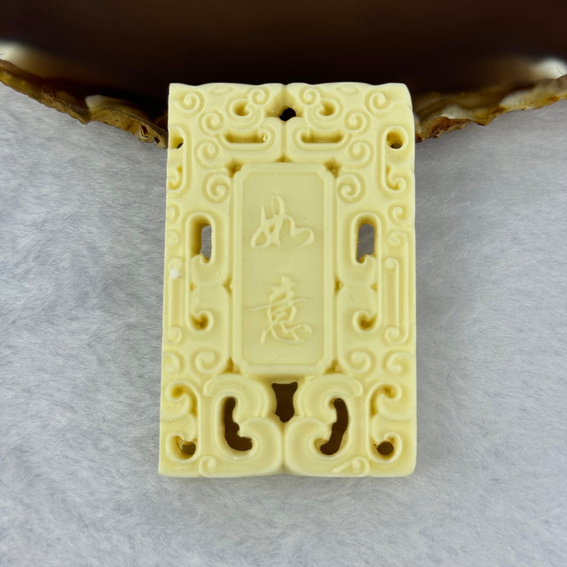 Ivory Fruit Seed Tagua Nut Pendent 象牙果粉雕刻常胜将军吊坠挂项链 28.56g 59.1 by 37.8 by 9.9mm - Huangs Jadeite and Jewelry Pte Ltd