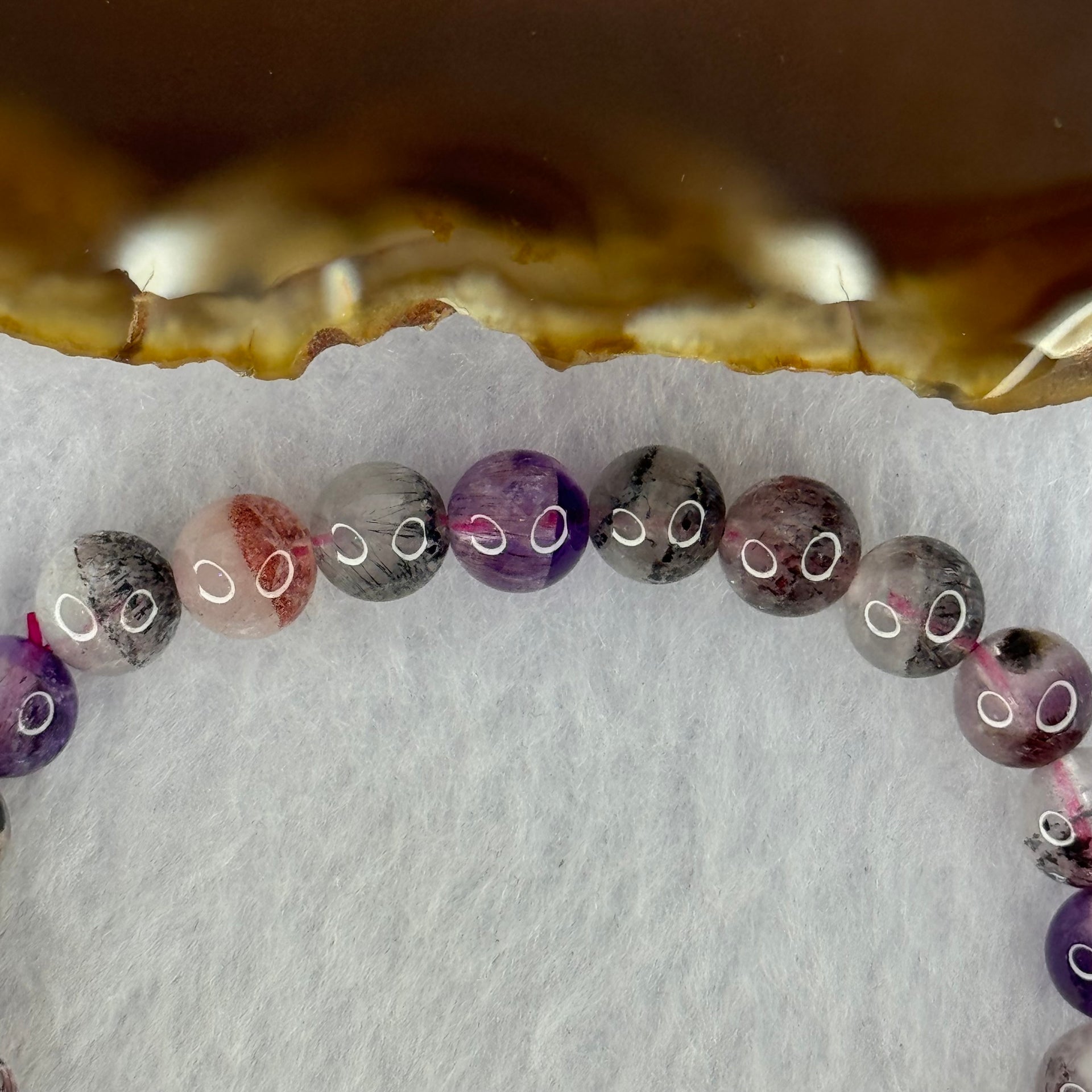 Natural Super 7 Beads Bracelet 12.81g 15cm 7.3mm 25 Beads - Huangs Jadeite and Jewelry Pte Ltd