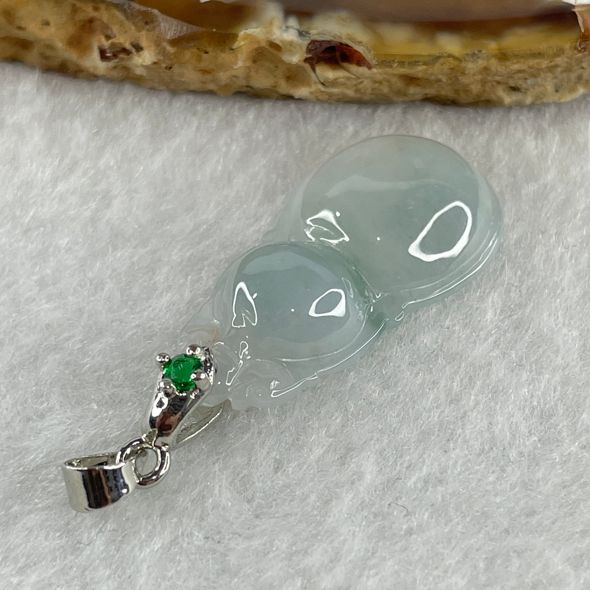 Natural Type A Semi Icy Lavender Jadeite Calabash Hulu Pendant in Stainless Steel Clasp 3.37g 29.3 by 15.6 by 5.1mm - Huangs Jadeite and Jewelry Pte Ltd