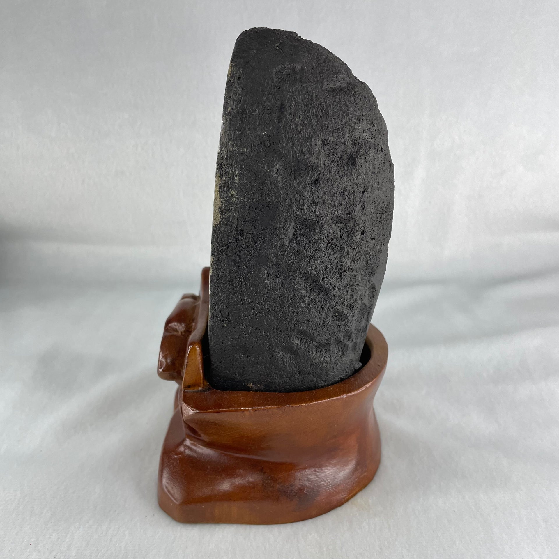 Natural Amethyst Cave with Wooden Stand 1,198.8g 98.0 by 99.0 by 175.0mm - Huangs Jadeite and Jewelry Pte Ltd