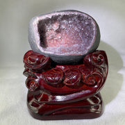 Natural Amethyst Cave with Wooden Stand 2,387.0g 153.2 by 143.7 by 165.0mm - Huangs Jadeite and Jewelry Pte Ltd