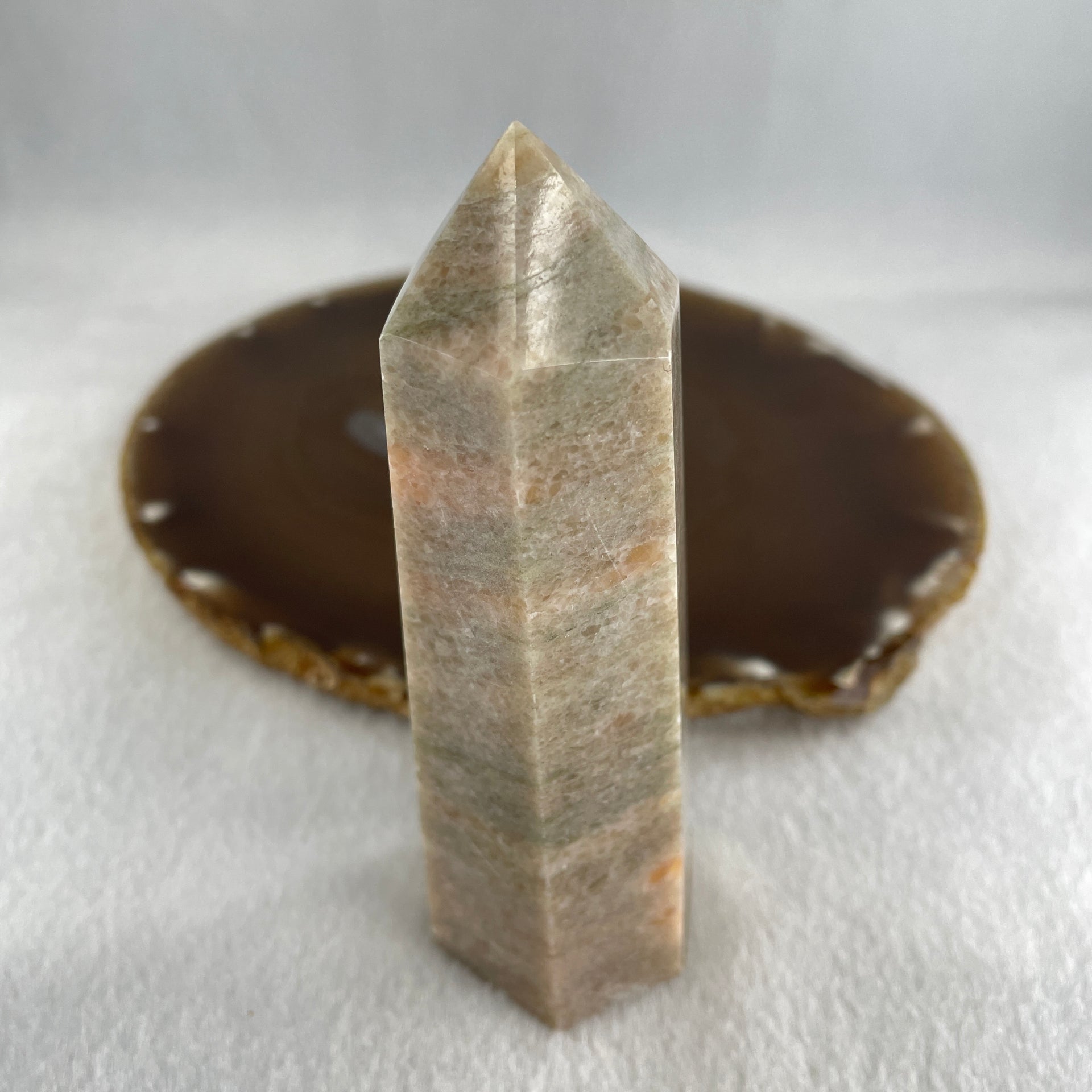 Natural Grey Orange Calcite Quartz Tower Display 180.49g 101.4 by 36.5 by 32.1mm - Huangs Jadeite and Jewelry Pte Ltd