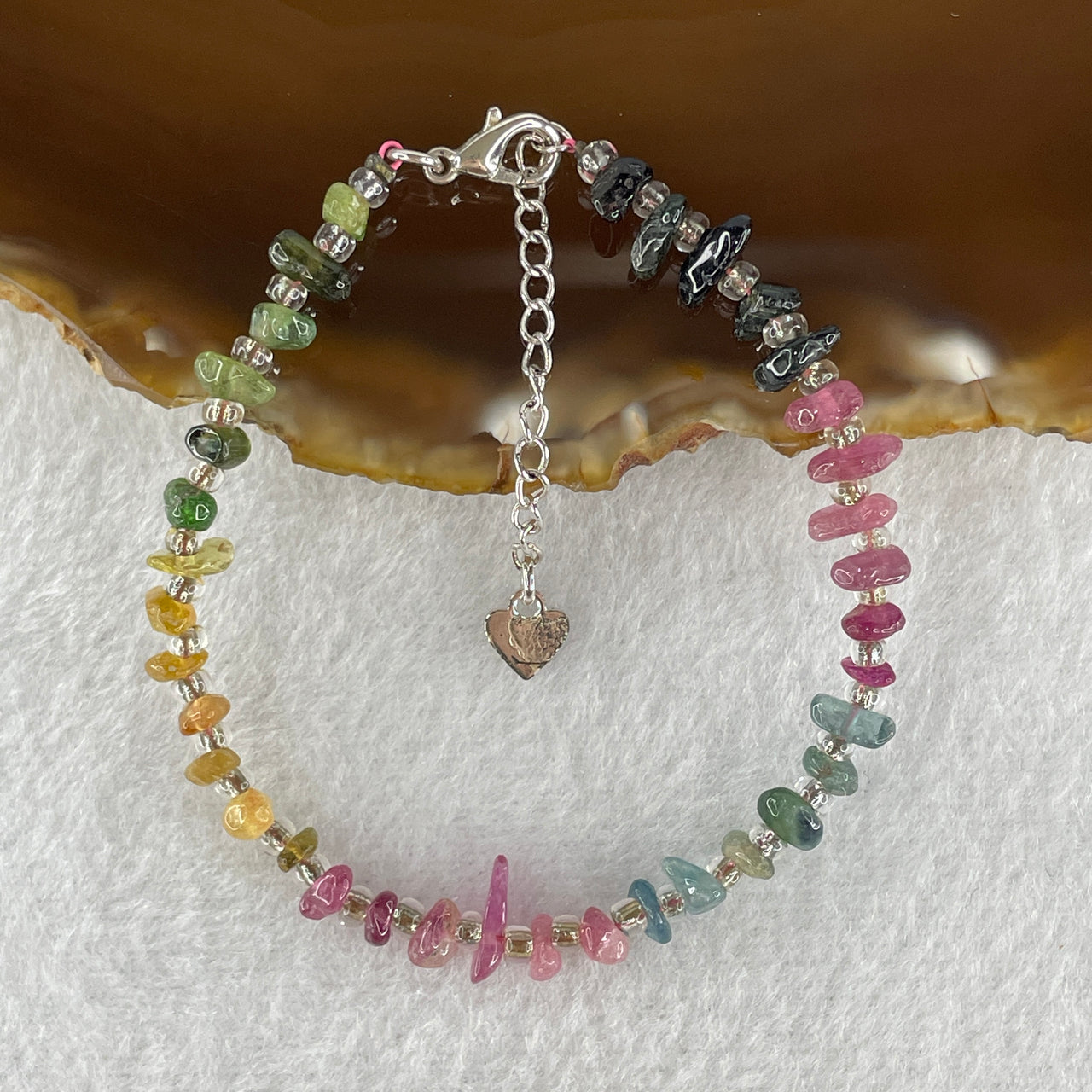 Natural Tourmaline Crystal Irregular Beads with Charm Bracelet 4.86g 15cm 4.2mm 36Beads