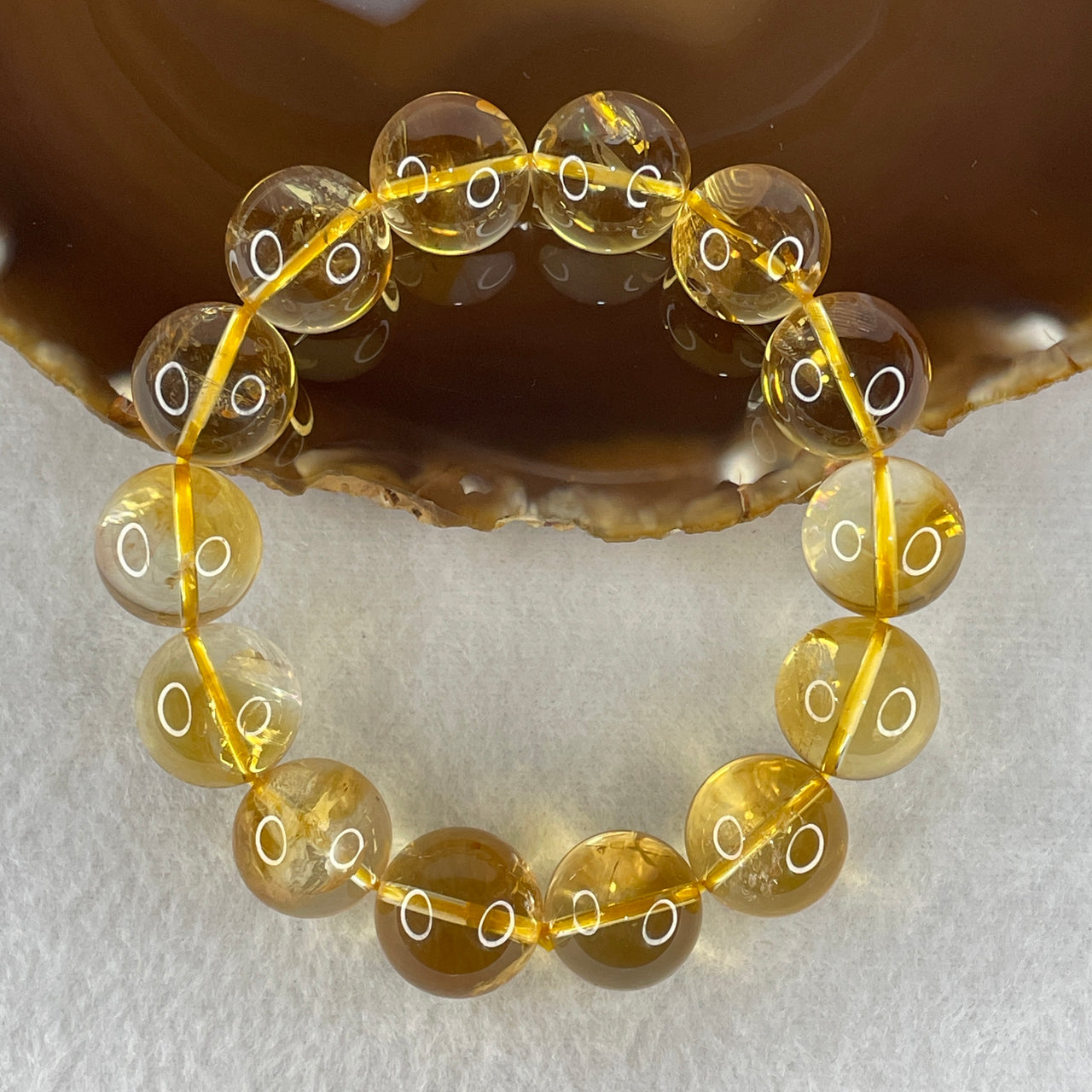 Good Grade Natural Citrine Beads Bracelet of Prosperity & Clarity | (71.60g 15.8mm | 16.5cm Wrist Sizing | 14 Beads)