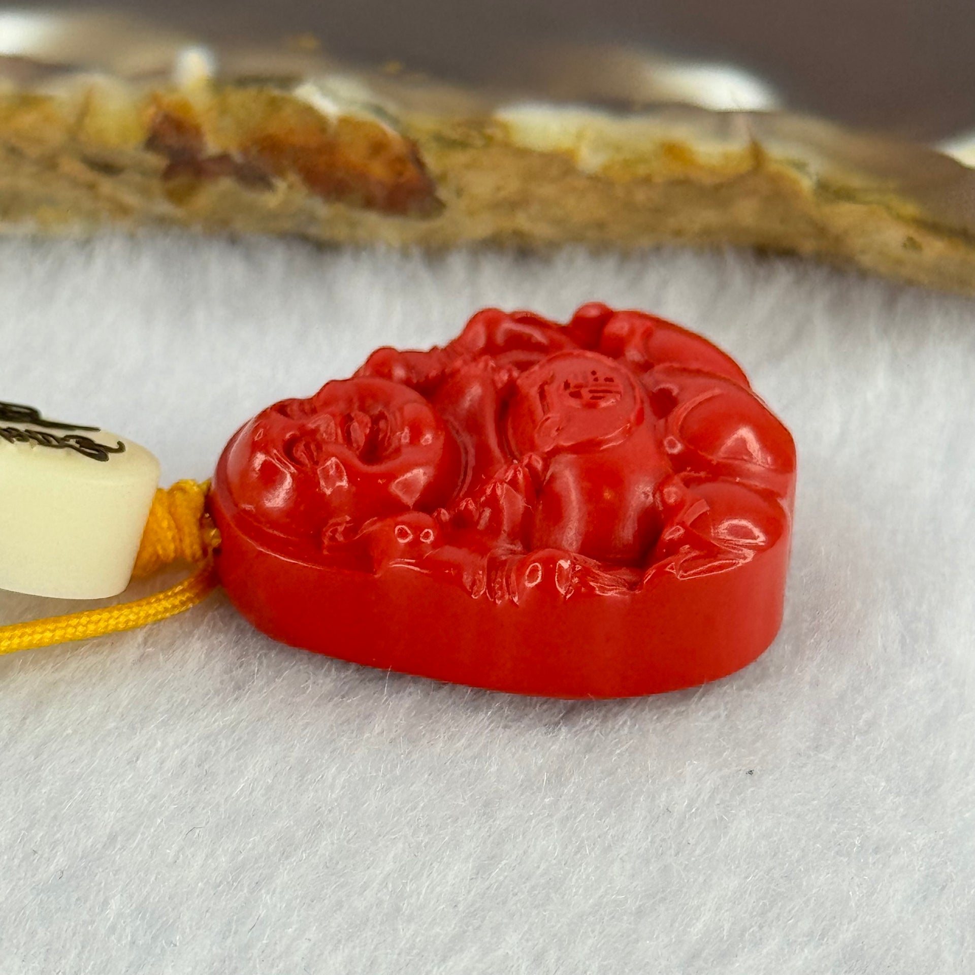 Natural Red Cinnabar Milo Buddha Charm 15.70g 24.9 by 21.4 by 10.4mm - Huangs Jadeite and Jewelry Pte Ltd