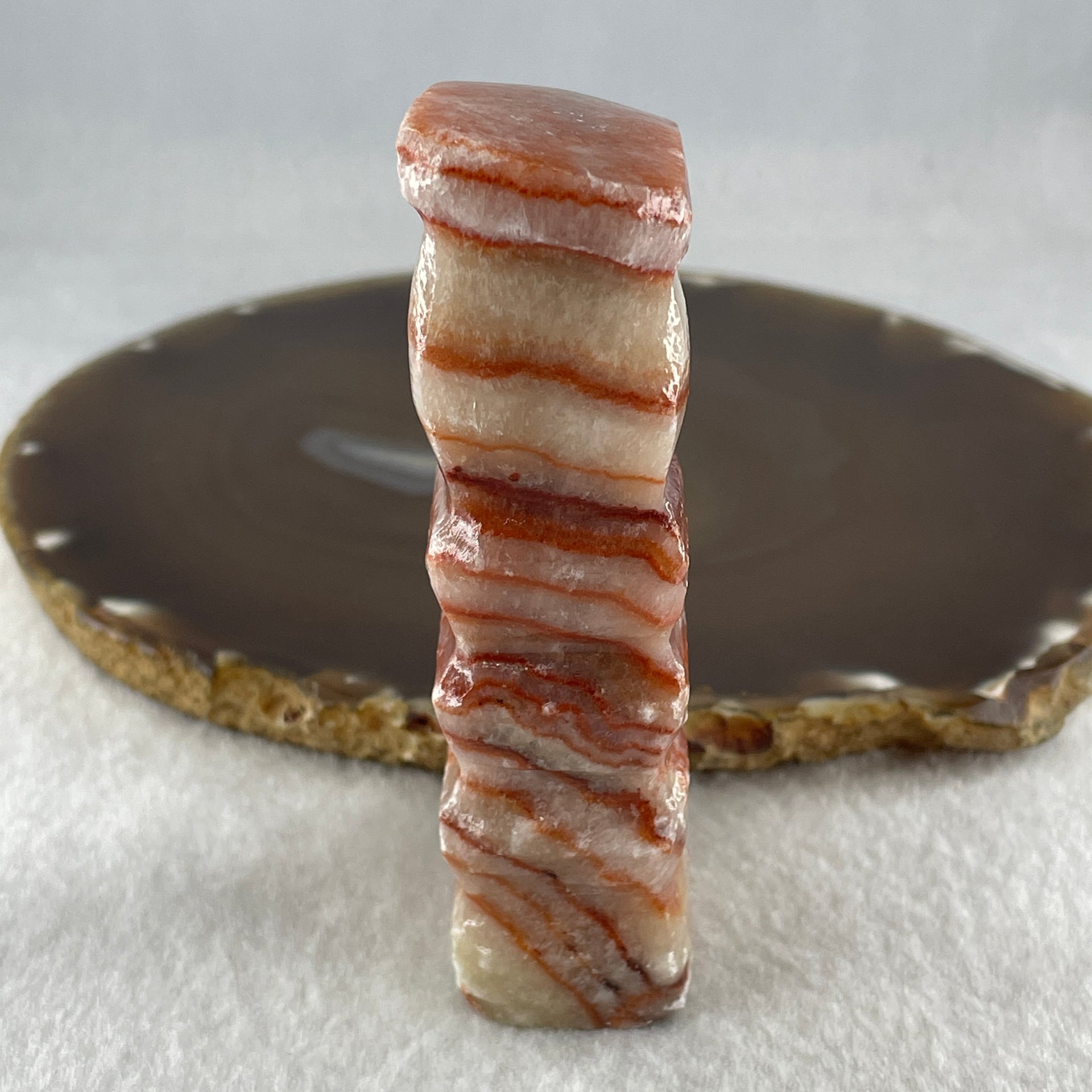 Natural Red Calcite Pork Belly Meat Look Alike Display or handplay 170.54g 39.5 by 23.8 by 90.6mm - Huangs Jadeite and Jewelry Pte Ltd