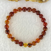 Natural Blood Red with Yellow Amber Beads Bracelet 4.88g 15cm 7.4mm 25 Beads - Huangs Jadeite and Jewelry Pte Ltd