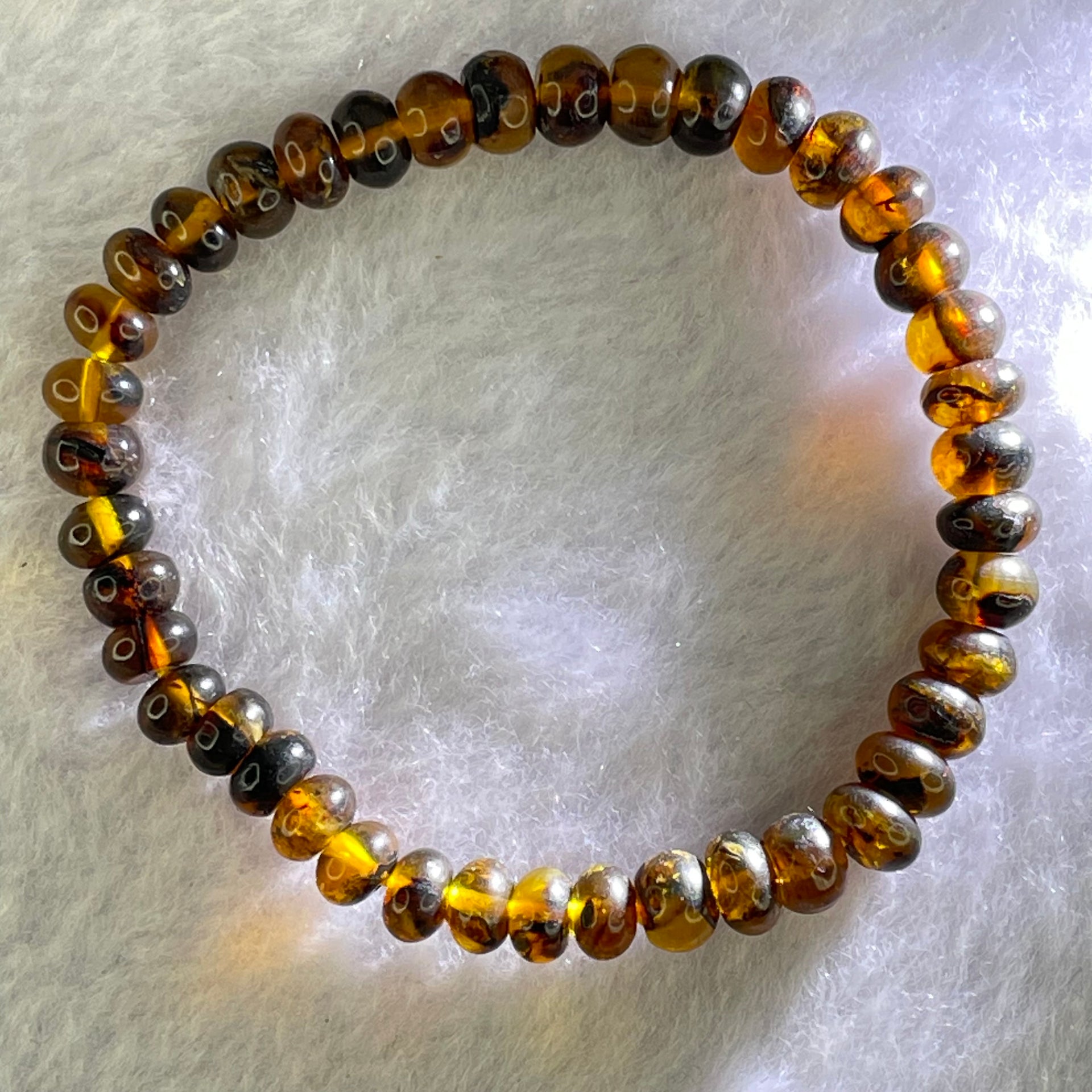 Natural Dark Brownish Yellow Medicine Amber Beads Bracelet 天然抚顺药珀手链 4.37g 15.5cm 6.9mm 41 Beads - Huangs Jadeite and Jewelry Pte Ltd