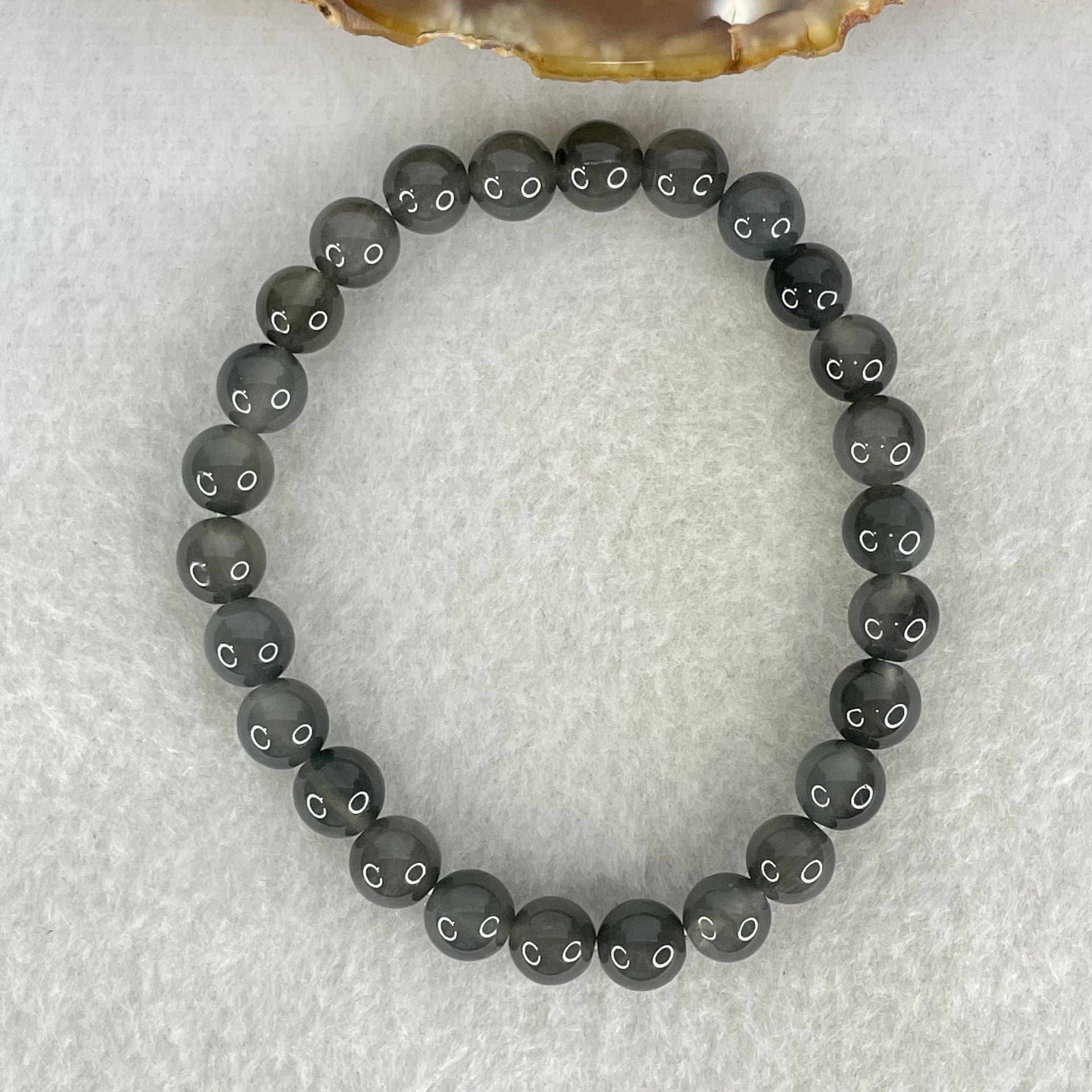 Good Grade Natural Grey Rabbit Hair Rutilated Quartz Beads Bracelet 12.79g 15.5cm 7.3mm 26 Beads - Huangs Jadeite and Jewelry Pte Ltd