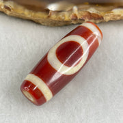 Natural Powerful Tibetan Old Oily Red White Agate One Eye Gold Metal Element Dzi Bead Heavenly Master (Tian Zhu) 一眼金天珠 11.08g 37.3 by 13.5mm - Huangs Jadeite and Jewelry Pte Ltd
