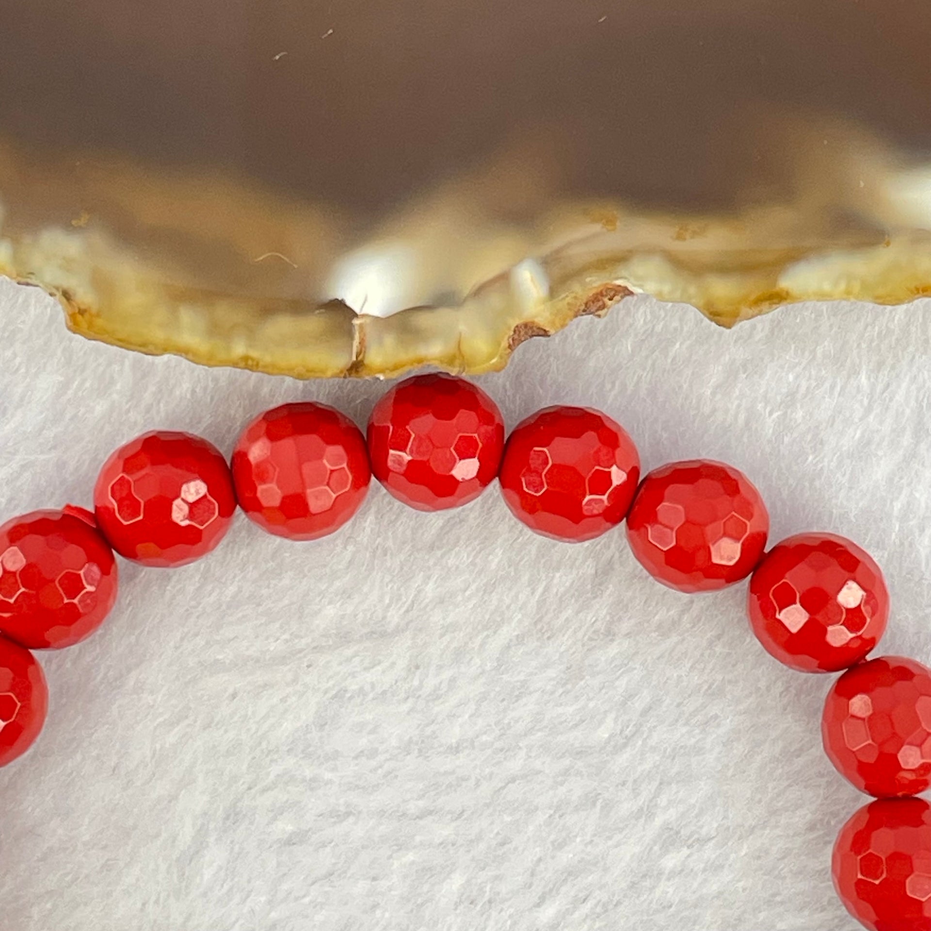 Natural Red Cinnabar Beads Bracelet with Flower Charm and Amber Pumpkin 26.20g 11.6 by 9.6mm 8.2mm 22 Beads - Huangs Jadeite and Jewelry Pte Ltd