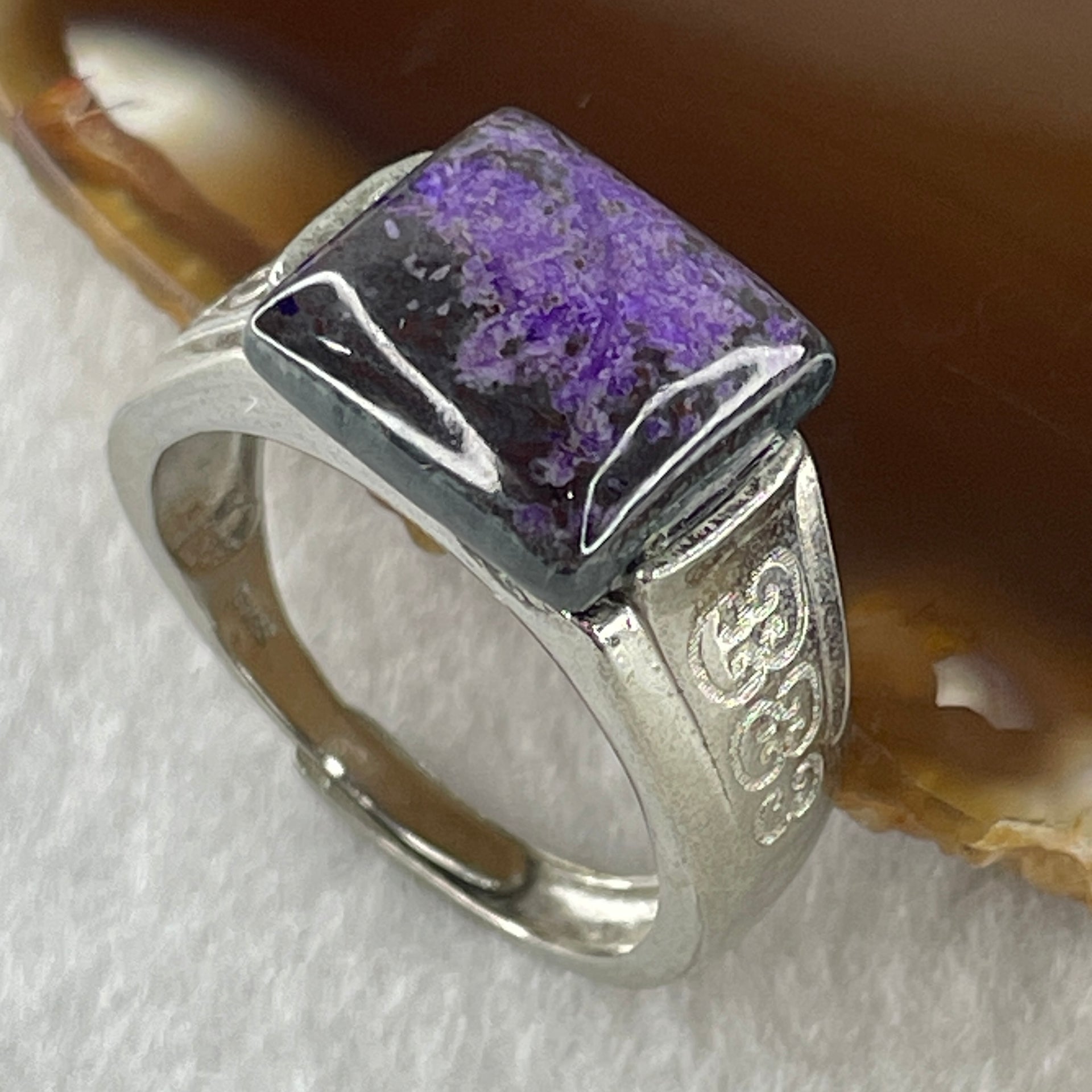 Good Grade Natural Sugilite  Wu Shi Pai in S925 Sliver Ring (Adjustable Size) 6.22g 12.2 by 11.8 by 4.0mm - Huangs Jadeite and Jewelry Pte Ltd