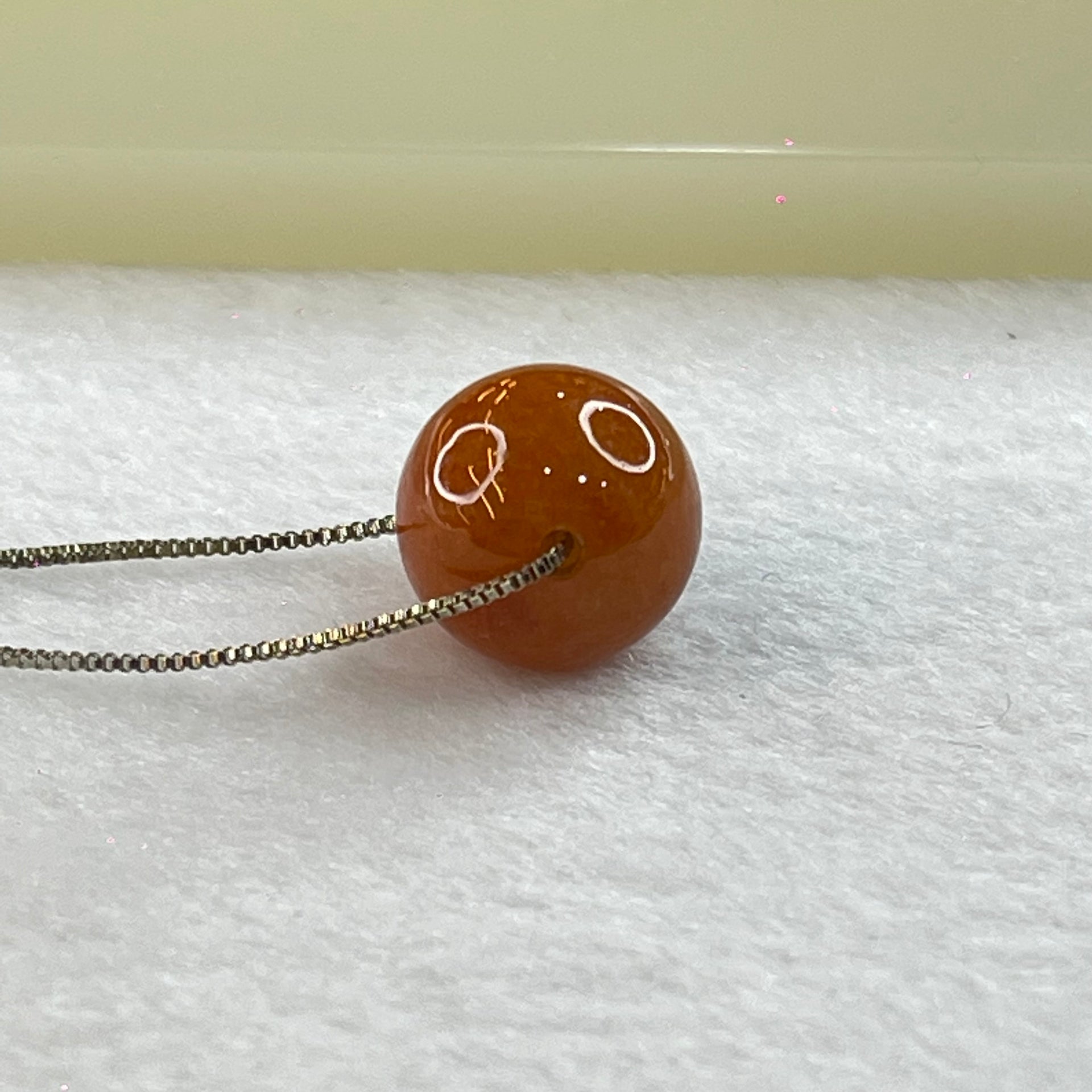 Type A Brownish Red Jadeite Bead with S925 Sliver Necklace 6.10g 13.7mm - Huangs Jadeite and Jewelry Pte Ltd