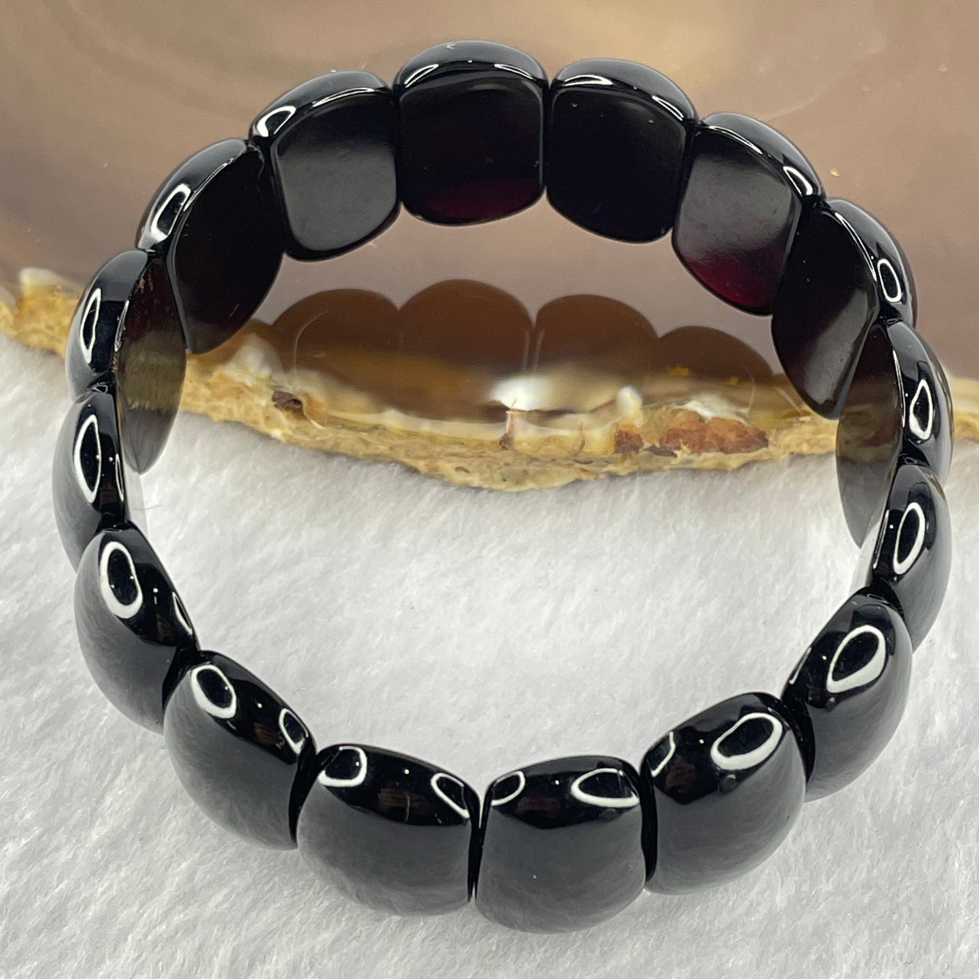 Natural Black Gold King Amber Beads Bracelet 天然黑金王琥珀手链 17.37g 17cm 20.5 by 11.9 by 6.5mm 16pcs - Huangs Jadeite and Jewelry Pte Ltd