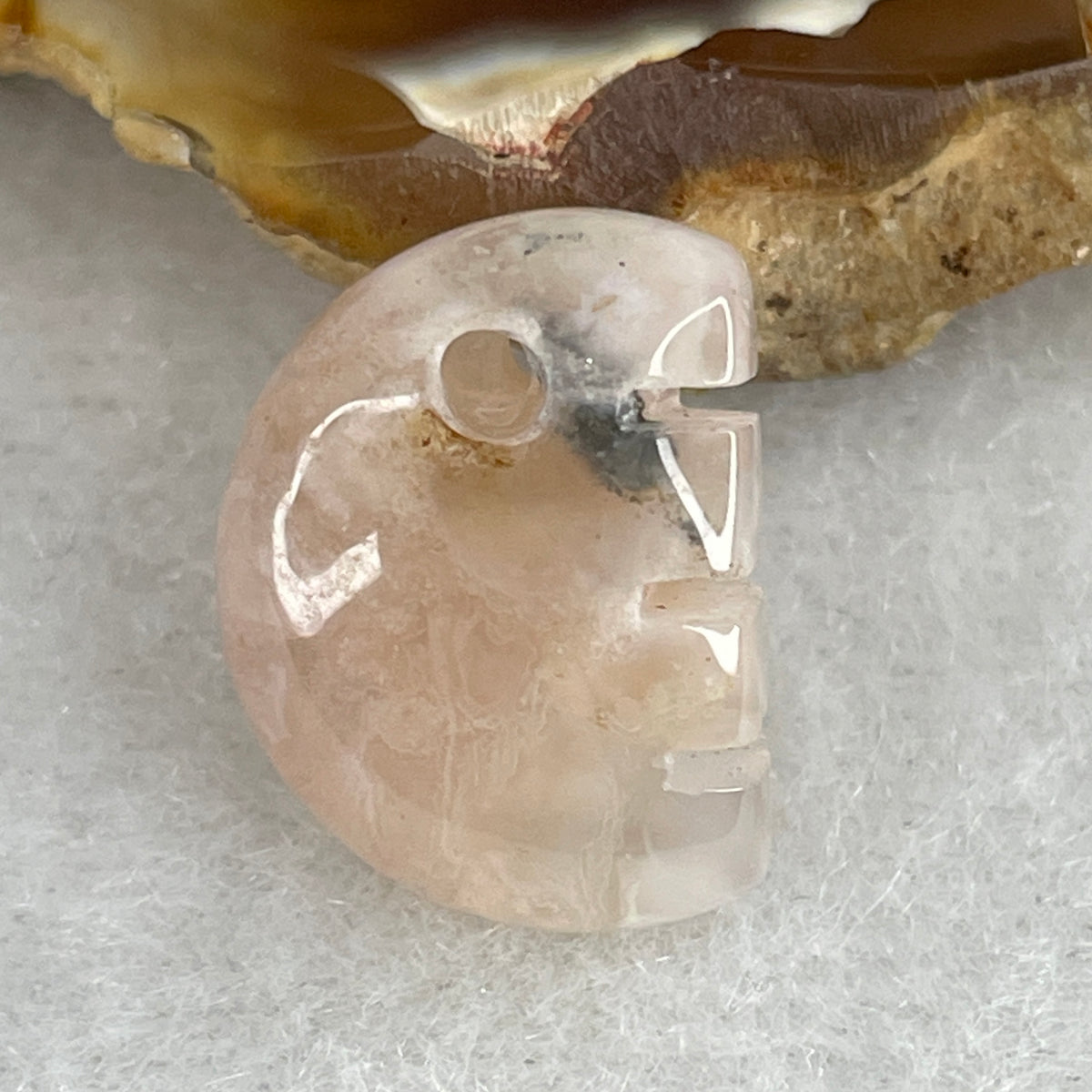 Natural Pinkish Flower Agate Comb Charm Pendant | Carved Cherry Blossom Quartz Smooth Endeavors Talisman (2.08g | 15.4 x 11.6 x 7.6mm)