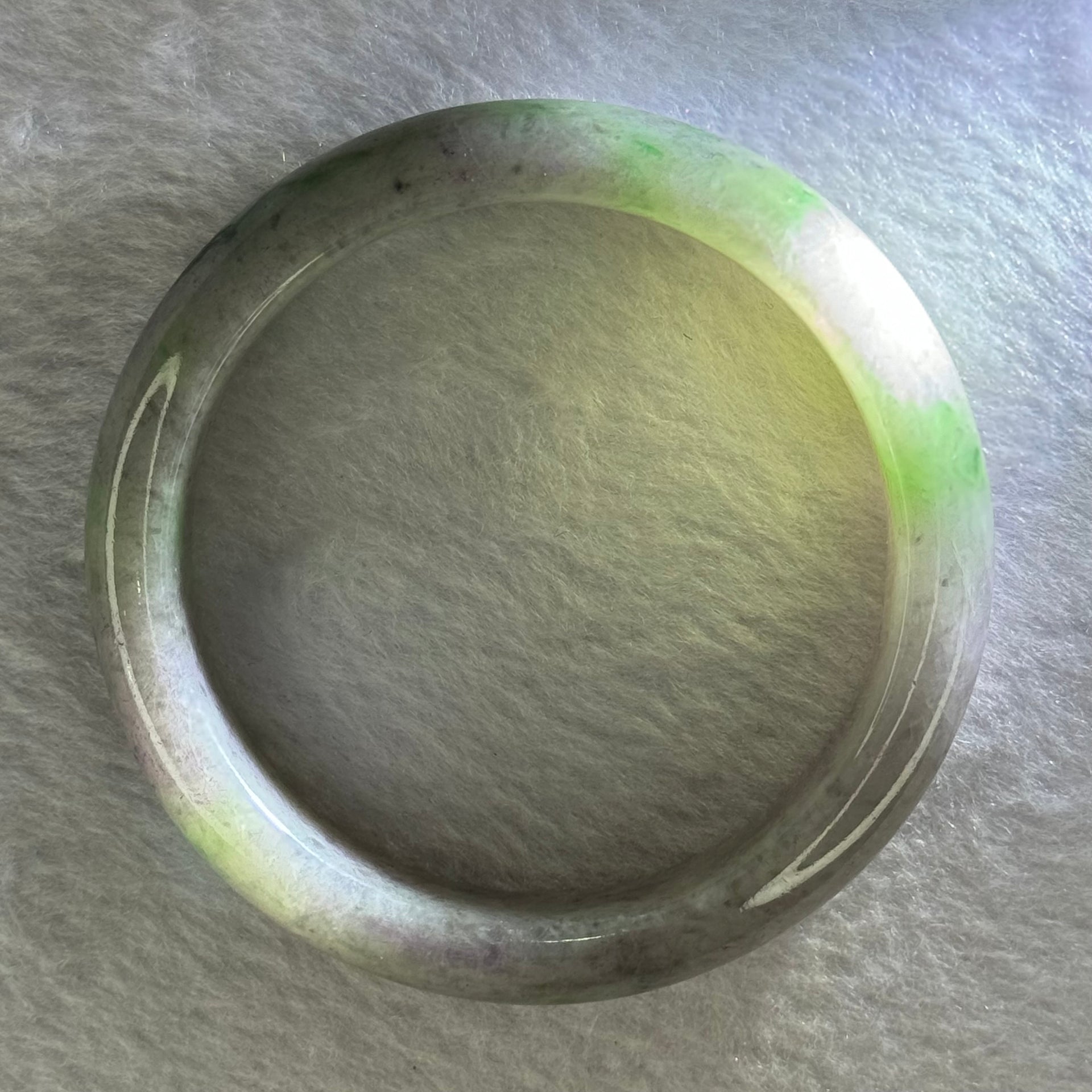 Type A Deep Lavender with Spicy to Dark Green Patches Jadeite Bangle Internal Diameter 58.4mm 71.02g 14.9 by 8.9mm (Very Slight External Rough) - Huangs Jadeite and Jewelry Pte Ltd